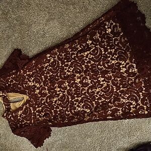 ❄️3/$10❄️Maroon Lace Dress with Nude Lining # N